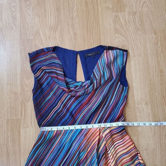 ✨ BCBG ✨ 100% Silk Cowl Neck Striped Asymmetrical Hem Dress - [Size 4] - Picture 8 of 12